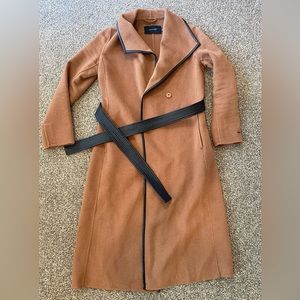 Tahari caramel color long vegan trim women’s wool coat size XS